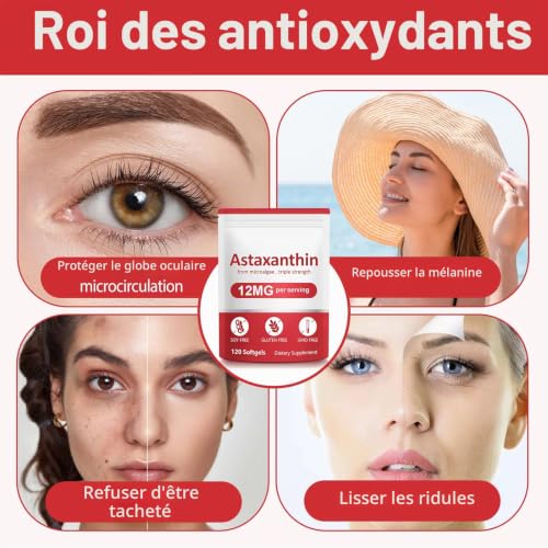 Astaxanthine, Astaxanthine 12 mg, 120 Gélules pour 4 Mois | Complément Antioxydant Premium | Source de Microalgues Fraîches | Triple Concentration, Faciles à Avaler – vue 4