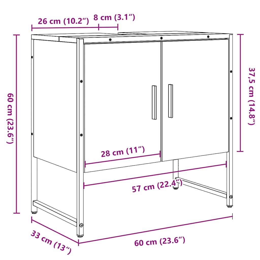 Szafka pod umywalkę, wygląd starego drewna, 60 x 33 x 60 cm, materiał drewnopochodny z miejscem do przechowywania, szufladą i drzwiami, zajmująca niewiele miejsca umywalka do łazienki, WC dla