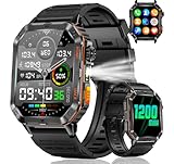 Military Smart Watch for Men, 2.01” Fitness Tracker, 1200mAh Long Battery Life, Bluetooth Calling, Flashlight, 5ATM Waterproof, 110+ Sports Modes for Android & iPhone
