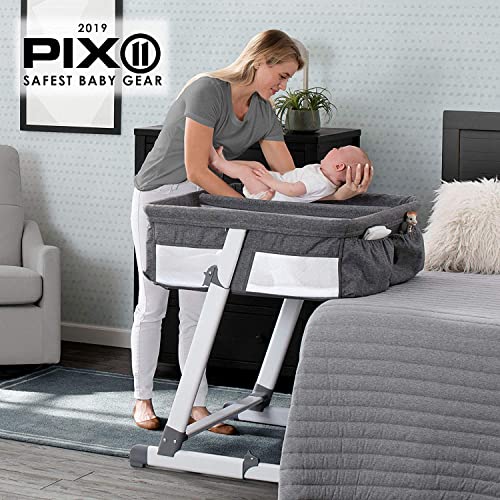 Simmons Kids By The Bed City Sleeper Bassinet For Twins - Adjustable Height Portable Crib With Wheels & Airflow Mesh, Grey Tweed #TOP1