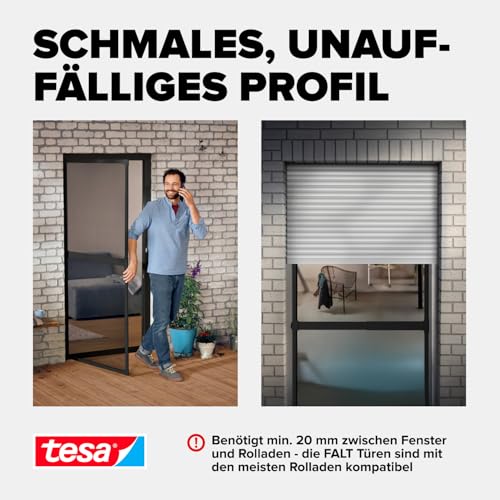 tesa INSECT STOP FALT Alu Rahmen teleskopierbar Premium für Türen – vormontierter Alu-Rahmen - Fliegengitter - mit verstellbarem Teleskoprahmen - 80 cm x 170 cm bis 100x cm x 220 cm - Anthrazit