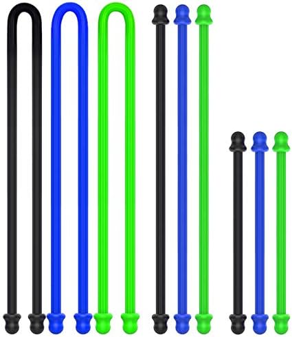 9Pcs 4-Inch, 6-Inch, 12-Inch Original Silicone Cable Tie, Steel-Core Silicone Twist Ties, Reusable Rubber Twist Tie, Cable Tie Straps. (3 Sizes in 3 Colors) for Organizing. (Dia 5mm)