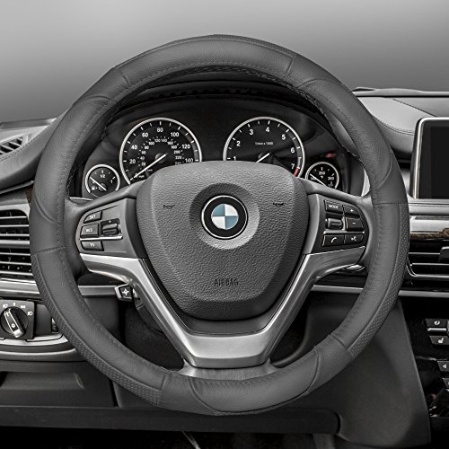FH Group Universal Fit Deluxe Full Grain Authentic Leather Solid Gray Steering Wheel Cover Fits Most Cars, SUVs by FH Group - Used condition - US$11.26