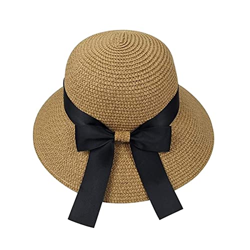 Moxamo Chapeau de Paille d'été pour Femme -Floppy Chapeau de Paille Femme Bowknot Large Bord Chapeau de Soleil Chapeau de Plage Protection UV (Marron)