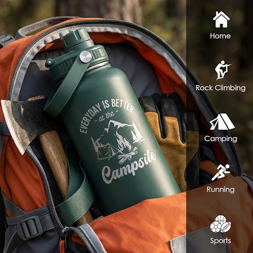 Image of Camping Insulated Stainless Steel Water Bottle 32oz, Everyday is Better with the Campsite, Vacuum Chug Lid Travel Tumbler for Men Friends Dad Brothers Camping Lovers, Gift for Birthday Christmas