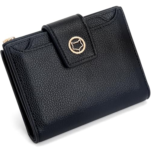 FOXLOVER Small Wallet for Women Soft Leather RFID Blocking Bifold Zipper Pocket Wallet Card Case Purse with ID Window
