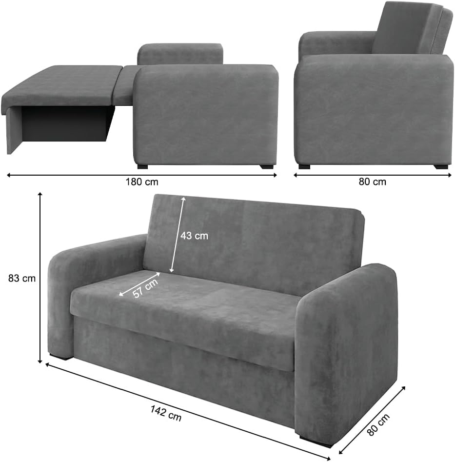 Sofá Cama Versátil 2 Lugares Veludo Selmer (Cinza) 3