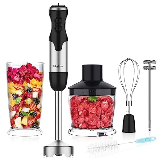 Keylitos Licuadora de mano inmersión 5 en 1, potente batidora de mano de 12 velocidades con cuchillas de acero inoxidable 304, picador, vaso de precipitados, batidor y espumador de leche para batidos, alimentos de bebé, salsas rojas, puré, sopa (negro)