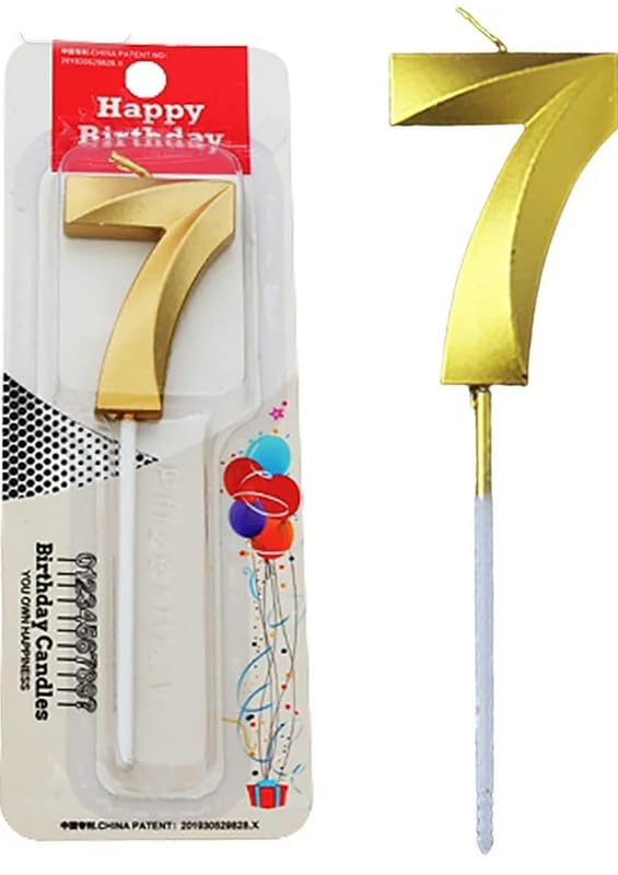Image of Number Candles 3 inch for Birthday Parties, Wedding, Engagement, Valentines Day Celebration, Theme Party Cake Decoration Gold (Numeric No 7)