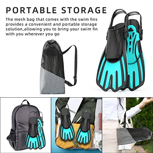 Welebar Swim Fins, Snorkel Fins with Adjustable Open Heel for Snorkeling, Diving, Swimming, Travel Size Snorkel Fins for Adult Men Women