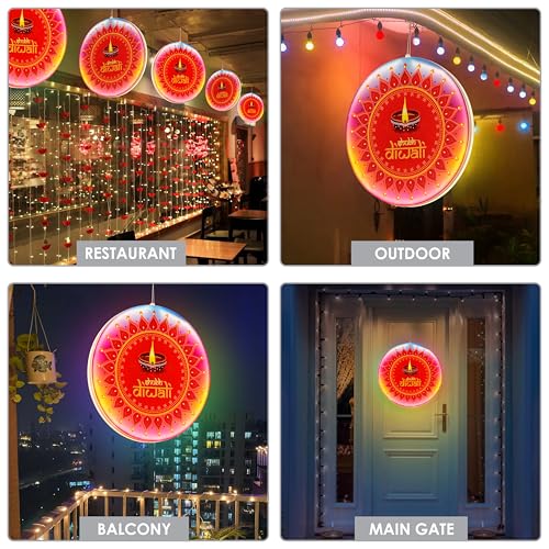 Image of Gesto Shubh Diwali LED Board Light - Multicolor Double-Sided Hanging Display | Festival Lights for Home, Door Entry, Balcony,Corporate Offices, Showrooms, Mandir,Pooja Pandal & Diwali Decoration Items