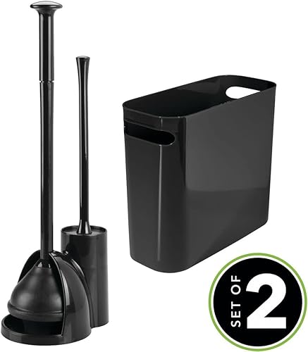 Miniatura 2 de mDesign Juego de 2 cepillos de inodoro de plástico 2 en 1 compactos e independientes, juego de basura, almacenamiento de baño en casa, accesorios de