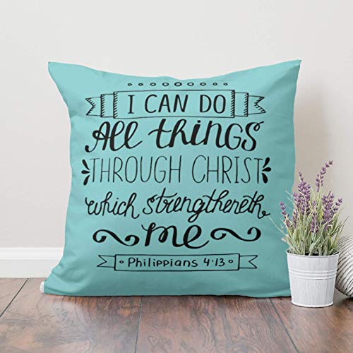 Asefcnxkjii Throw Pillow Cover Jesus Verse Hand Lettering Can All Things Through God Bible Vintage Believe Christ Scripture Biblical Decorative Pillow Case 18X18 Inches Square Home Decor Pillowcase #TOP1