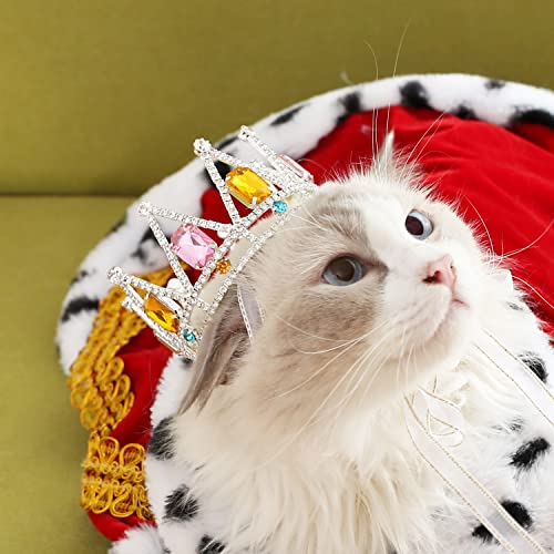 Lovelyshop Pet Series Pink&Yellow Diamonds Sliver Plated Triple Full Round Dog/Cat Crown For Royal Family Costume Hair Accessories #TOP1