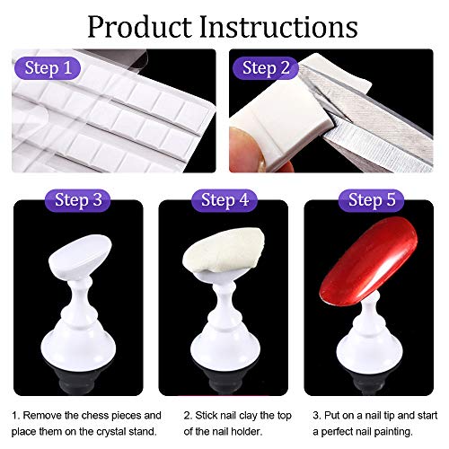 2 Sets Acrylic Nail Art Holder Practice Display Stand With 102Pcs White Reusable Adhesive Putty, Kalolary Magnetic Nail Art Tips Holders Training Diy Display Practice Stands(Black And White) #TOP5
