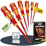Afeld Elektro VDE Screwdriver Set 6 Pieces: 3x Phillips, 3x Slotted, Insulated, Magnetic Tips, Hex Head