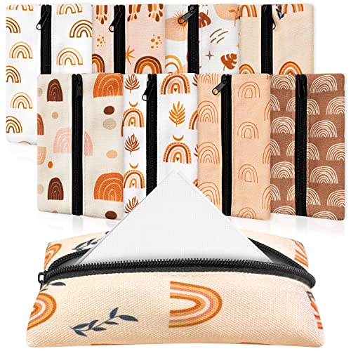 BUoonyer 8Pcs Pocket Tissue Holder for Purse, Boho Reusable Travel Tissue Pouch Fabric, Portable Tissue Holder Zipper Packet, Enclosed Napkin Case Bag for Home (5.3'' x 3.1'', Boho Rainbow Themed)