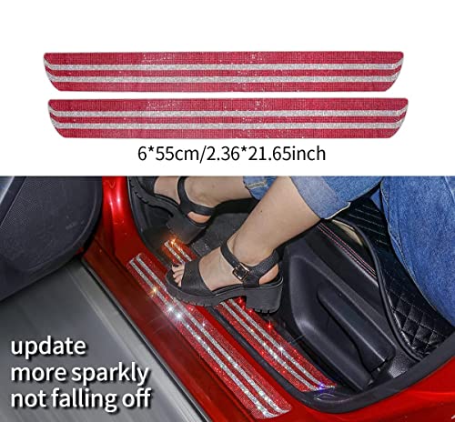 Lady Crystal 2 Packs Sparkle Threshold Plate Door Entry Guard Protective Stickers,Bling Car Door Protectors,Scratch-Anti Rhinestone Car Steptrims Accessories,21.7''2.4'', (Red) #TOP1