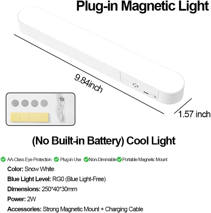 Magnetic Light Bar, 3 Color Modes LED Strip Light for Closet, Shelf, Bedroom, Office & Home Lighting, White