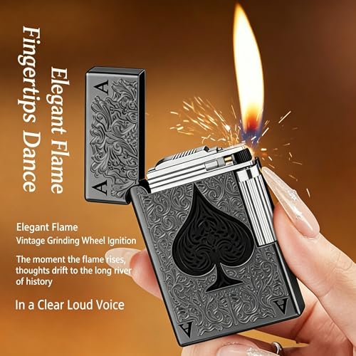 Encendedor metálico recargable con tapa abatible negro miniatura 2