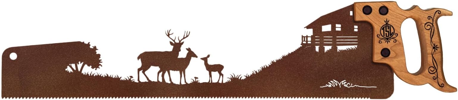 Artist Cindy Chinn Deer Family at the Cabin Hand Saw Design | Made to Order Wall Art Decor for the Cabin