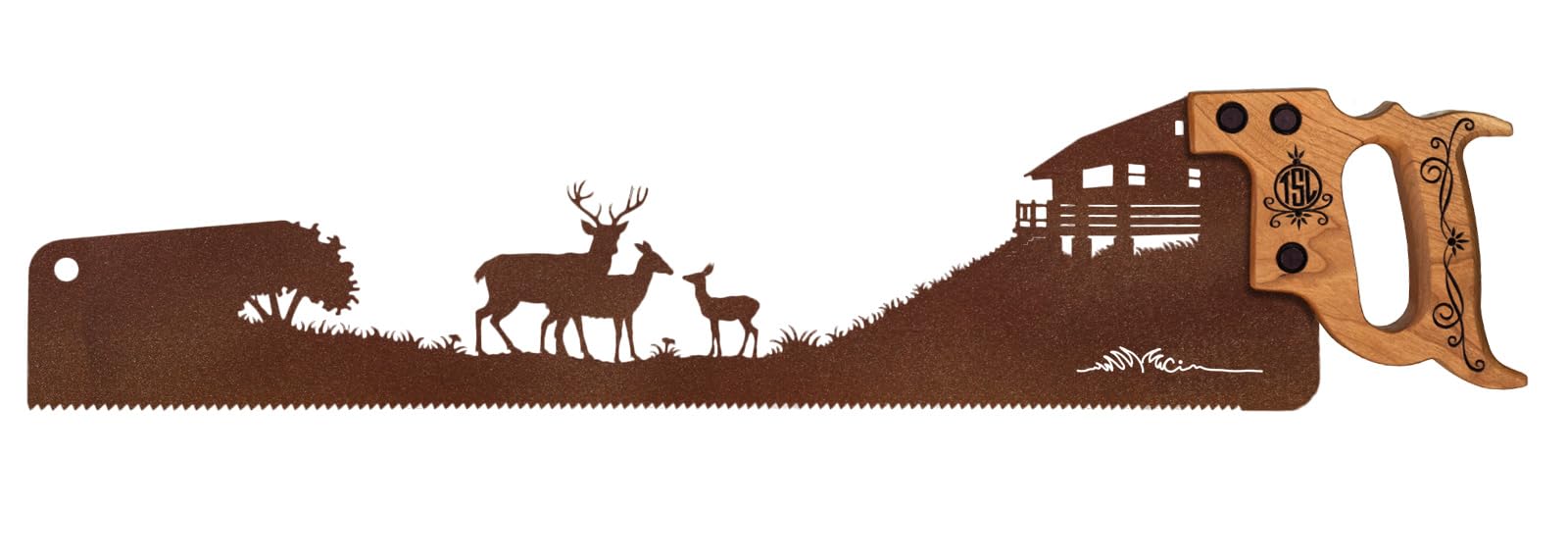 Artist Cindy Chinn Deer Family at the Cabin Hand Saw Design | Made to Order Wall Art Decor for the Cabin
