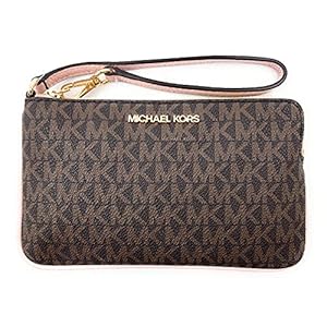 Michael-Kors-Large-Wristlet Michael Kors Jet Set Travel Large Top Zip Signature PVC Wristlet Clutch (brown/blush)