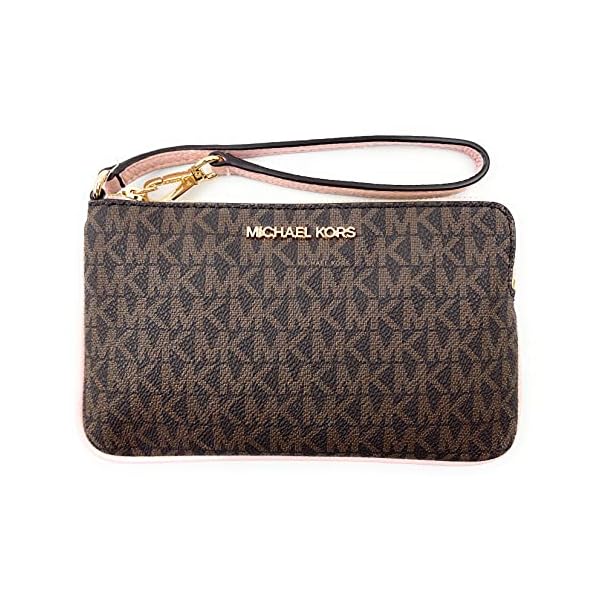 Michael Kors Jet Set Travel Large Top Zip Signature PVC Wristlet Clutch (brown/blush)