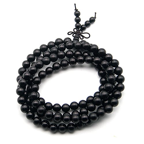Beautiful Bead Genuine Ebony Wood Buddhist Prayer Bead Necklace/Bracelet Meditation Mala Black by Beautiful Bead