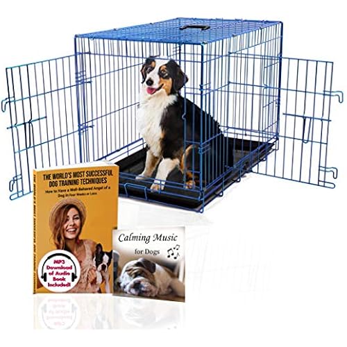 PET Expressions Luxury Colorful 36 Inch Foldable Dog Crate with 2 Doors | Free Training Ebook and Pet Calming Music | 3 Colors & 3