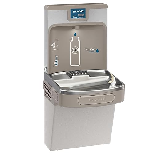 Elkay LZS8WSLK Filtered Fountain & EZH2O Bottle Filling Station, Lt. Gray, 120V - Light Gray Granite - EZH2O - EZ push bar - Refrigerated