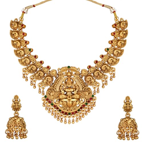 Image of Shining Diva Fashion Stylish Fancy Pearl Choker Traditional Jewellery Set for Women | Temple Necklace Set | Festive Wedding Party Necklace | 22k Gold Plated | Just Like Original Gold Jewellery