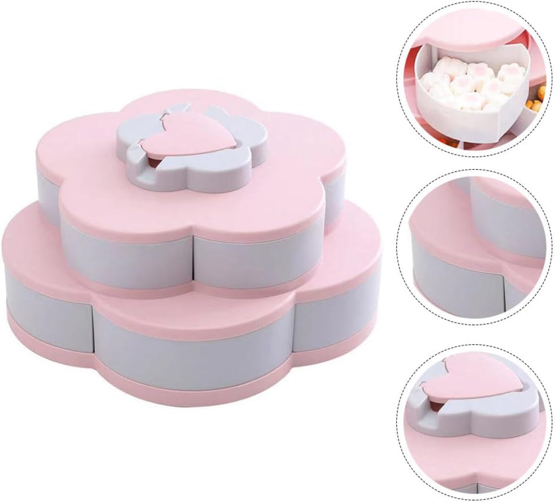 Double-layer Multi-compartment Plastic Candy Organizer Box with Phone Holder, Pink Flower-shaped Storage Case for Home and Desk Use