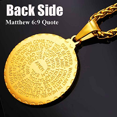 U7 GP2356K Bible Verse Prayer Necklace 18K Gold Plated Christian Jewelry For Men Women Round Coin Praying Hands Medal Pendant thumb #3