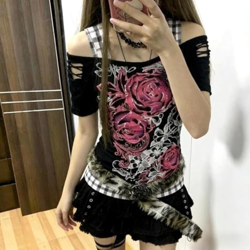 Image of Kawaii Cutecore Harajuku Y2k 2000s Tops Summer Preppy Aesthetic Alt Goth Emo Short Sleeve Graphic Tees