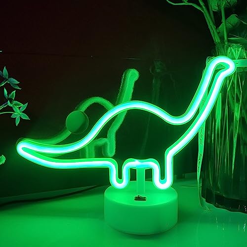 Image of JYWJ Neon Signs with Holder Base,USB or 3-AA Battery Powered Neon Light,LED Desktop Wall Decoration,Various Parties,Decoration of Business Premises (Dinosaur A)