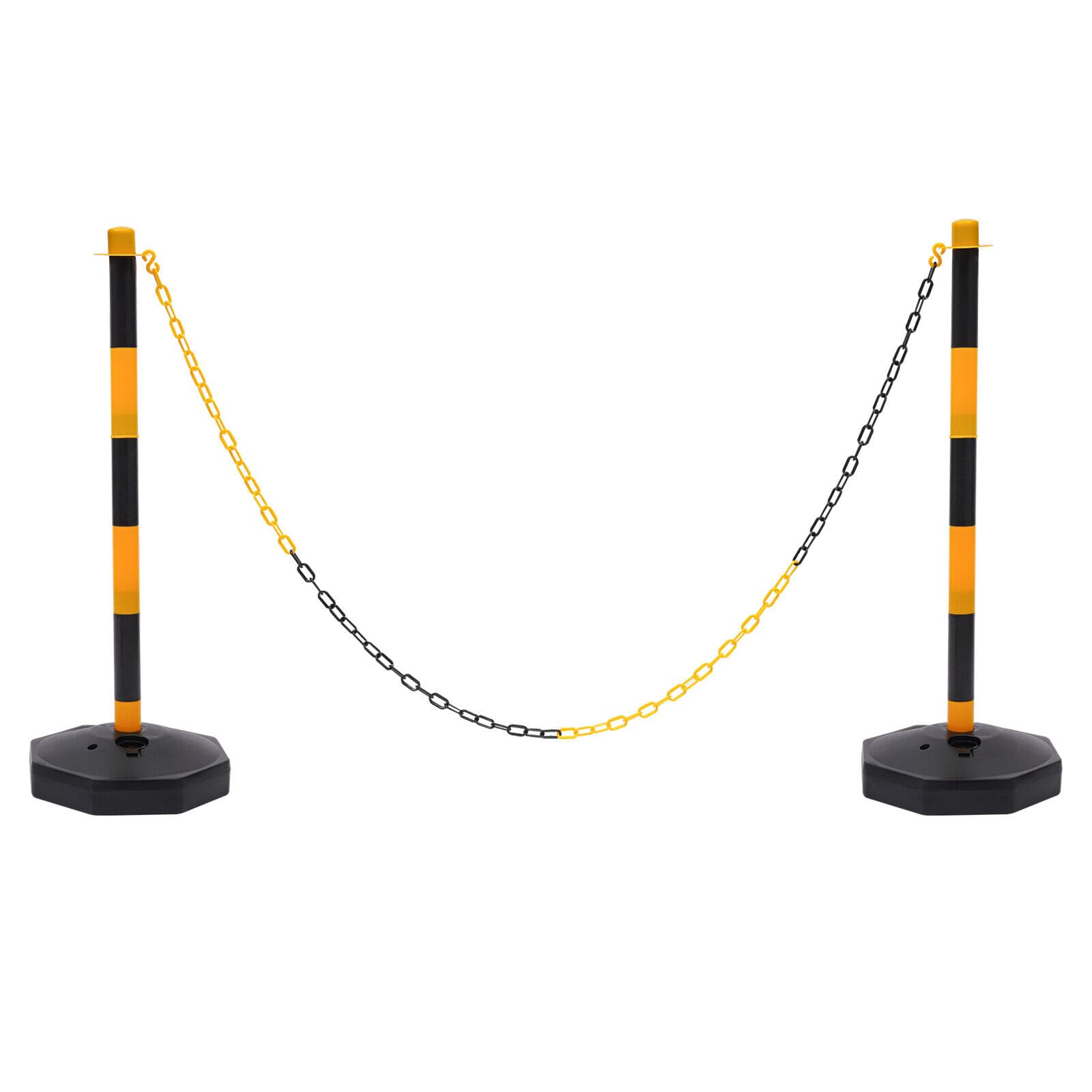 Lot de 6 cônes de signalisation réglables pour parking avec chaînes avec base remplissable, poteaux d'arrêt jaunes et noirs