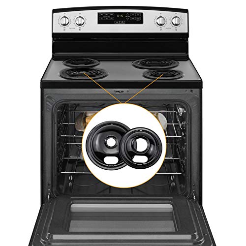 W10290350 W10290353 Porcelain Burner Drip Pan Bowls Replacement By Cenipar Compatible Whirl-Pool Electric Stove Range Includes 1 Pack 8-Inch And 3 Pack 6-Inch Drip Pans(Black) #TOP4