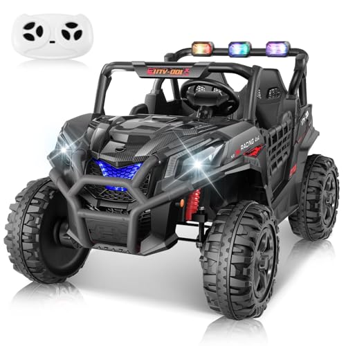 Image of Hikole 24V 4x4 Ride on Toys for Big Kids with 4X200W Powerful Motors, 4WD /2WD Switchable 2 Seater Electric Car with Parent Remote, Colorful Lights, Music, Power Car Wheels for Boys Girls, Black