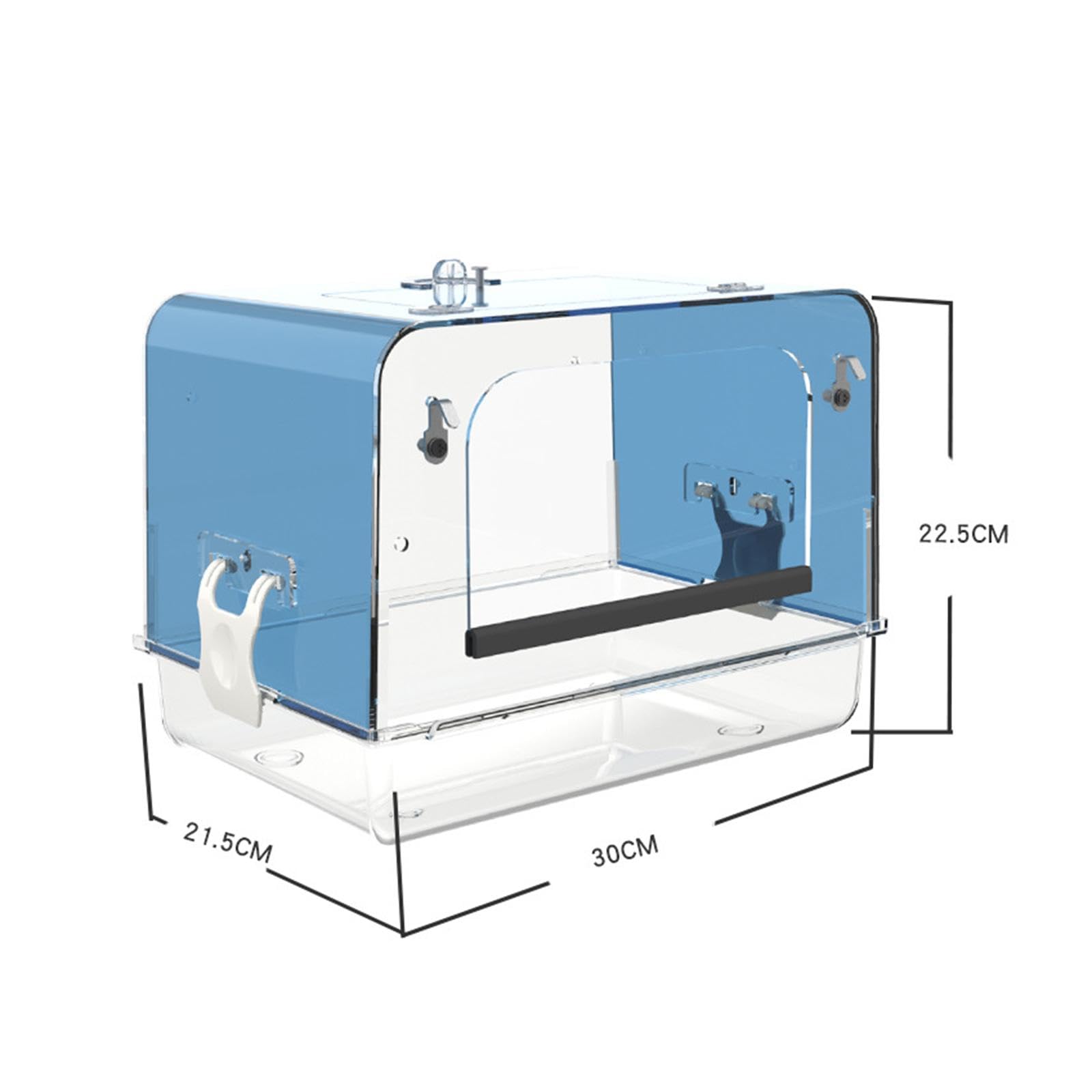 Bañera para Loros con Ganchos, Jaula para Pájaros, Caja de Baño para Cacatúas, Acrílico, Canario, Casa de Baño para Loros, Cuenco de Ducha para Loros, Azul