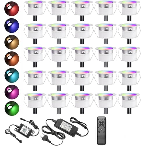 FVTLED – Lote de 30 focos empotrables al aire libre regulable – 0,6 W – Funciona con Alexa, Google Home, DC12 V Ø30 mm, impermeable IP67, focos de escalera LED, foco empotrable suelo para terraza