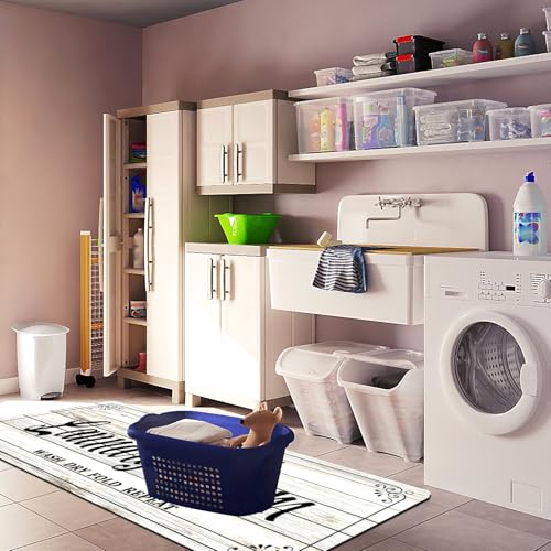 Laundry Room Rug Non Slip Floor mats Farmhouse Large Laundry Rugs for Laundry Runner Room Mat Washer and Dryer Carpet Laundry Room Decor 20x59inch(White)