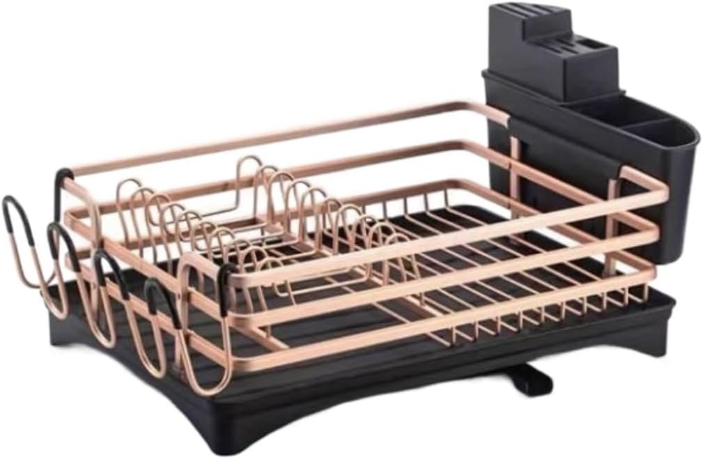 Dish Drying Rack Tableware Holder Aluminum Kitchen Dish Drying Rack Sink Drainer Stand Storage Shelf Organizer Container Drying Rack Kitchen(Gold)