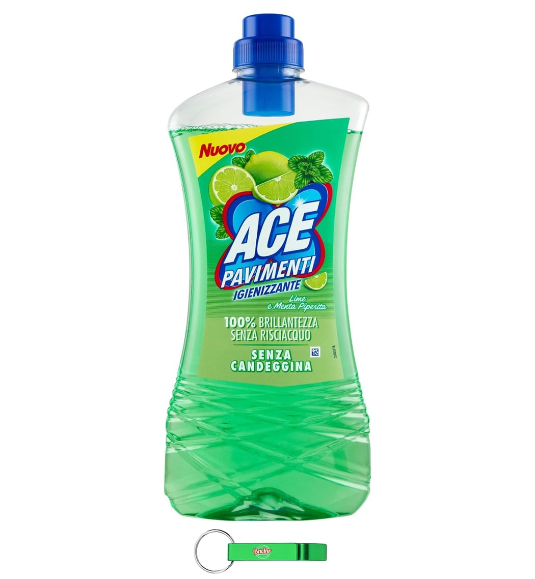 ACE Pavimenti - Limpiador de suelos higiénico, 12 unidades, lima y menta, sin lejía, limpia a fondo y aporta brillo a los suelos, 1 litro + llavero Beni Culinari gratuito