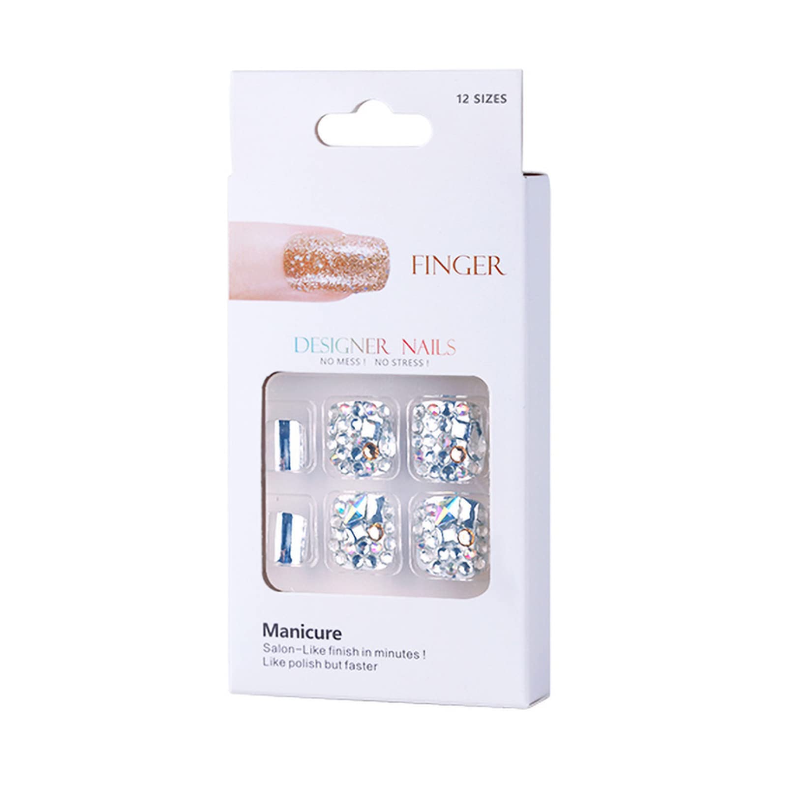 Unghie Finte Quadrate Corte Copertura Completa Colla Inclusa Glitter Staccabili Occhi di Gatto Stampa sulle Unghie 24 Pezzi Suggerimenti per Unghie con Dita per Saloni di Bellezza e Donne Nail Art f