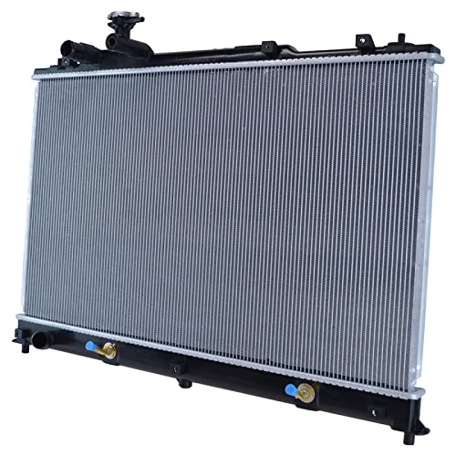 TRQ Radiator Assembly Aluminum Core 1 Row Down Flow with Transmission Oil Cooler Compatible with 2007-2012 Mazda CX-7 2.3L Turbocharged Automatic Transmission MA3010225 CU2918