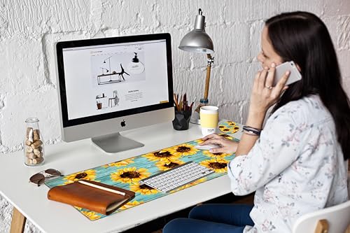 Image of Gaming Mousepad 36x12 Mouse Pad XXL Desk Mat Sunflower Desk Pad Long Extended Mouse Mat with Stitched Edges Computer Mat for Men Office Work