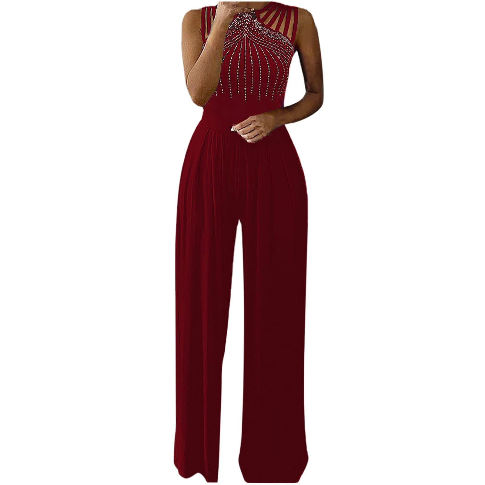 yiouyisheng Mono de verano largo elegante de pierna ancha para mujer, monocolor, festivo, para bodas, fiestas, etc.
