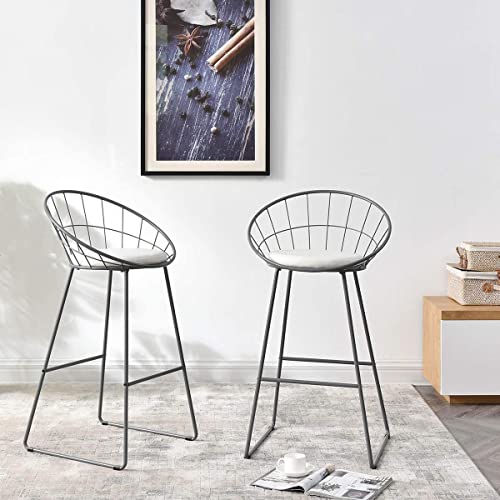 Ac Pacific ACBS37-29-GREY-N Nordic 30 Inch Modern Industrial Metal Bar Stools, Comfortable Faux Leather Seat Pad, Durable Steel Frame, Versatile Indoor Barstool thumb #1