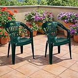 Mojawo 2 Stück Stapelstuhl Gartenstuhl PIONA Bistrostuhl Gartensessel Balkonstuhl Kunststoff stapelbar Balkonmöbel Gartenmöbel Dunkelgrün